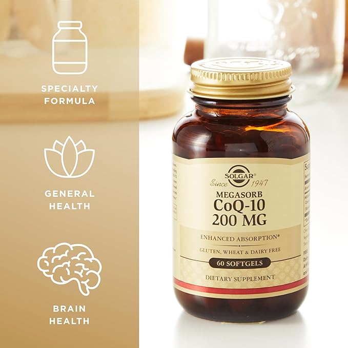 Solgar Megasorb CoQ-10 200 mg - 60 Softgels Pack of 3 - Enhanced Absorption - Gluten Free Dairy Free - 180 Total Servings