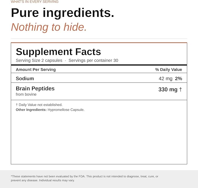 Brain Booster Peptides – Grass-Fed Bovine Brain Peptides – Focus Memory &amp Mental Clarity – Argentine Pasture-Raised Non-GMO – 60 Capsules