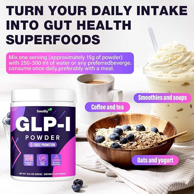 GLP-1 Supplement for Women &amp Men | 15000mg GLP 1 Supplements with Akkermansia Probiotics | Inulin | Dietary Fiber | Naturally GLP-1 Powder | for Gut &amp Digestion &amp Metabolism - No Sugar(45