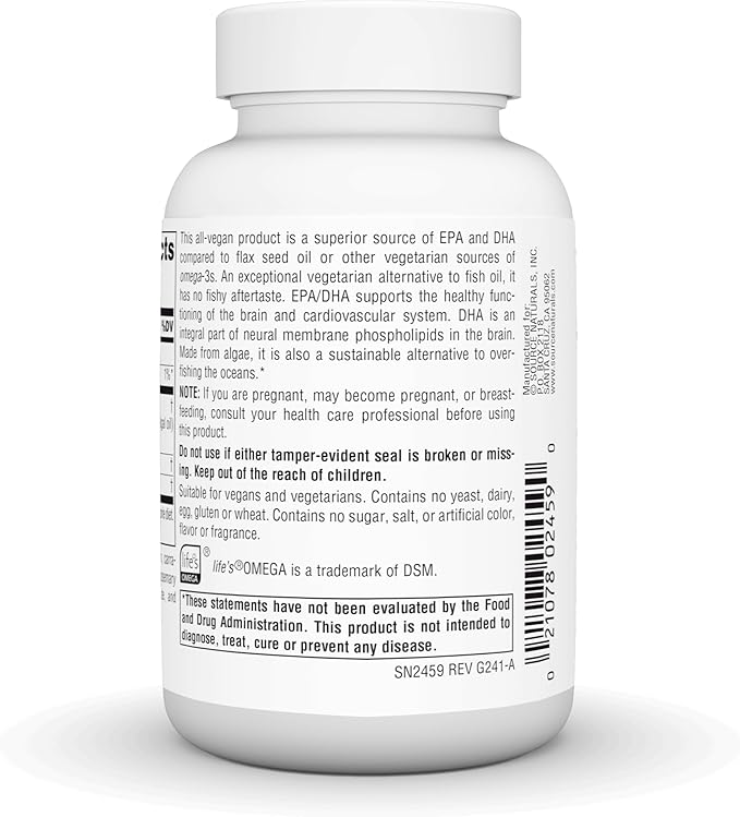 Source Naturals Vegan Omega-3s Non-Fish EPA-DHA for Heart and Brain Health Support* 300 mg - 60 Vegan Softfgels