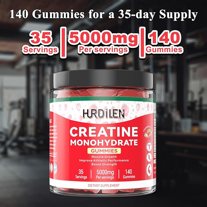 140 Count Creatine Monohydrate Gummies 5000mg Creatine Monohydrate No Sugar Gummies for Women &amp Men with L-Taurine Vitamin B12 for Muscle Strength Muscle Recovery Glute Builder Energy Boost