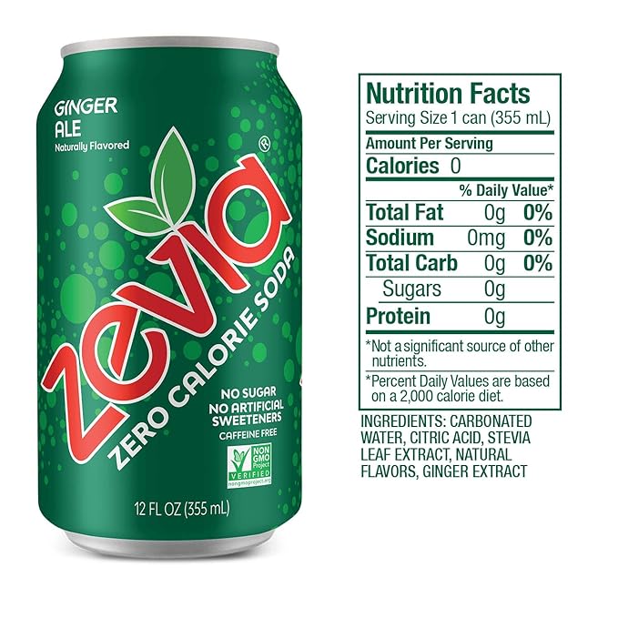 Zevia Zero Calorie Soda Ginger Ale Naturally Sweetened Soda (24) 12 Ounce Cans Ginger-flavored Carbonated Soda &amp Zero Calorie Energy Drink Variety Pack 12 Ounce (Pack of 12) Packaging May Va