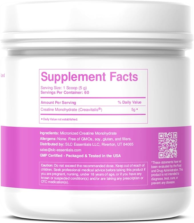 Creatine Monohydrate Powder | 100% Pure Micronized Creavitalis® | German-Made | Unflavored No Fillers | Supports Muscle Strength Recovery &amp Cognitive Energy | 5g Servings