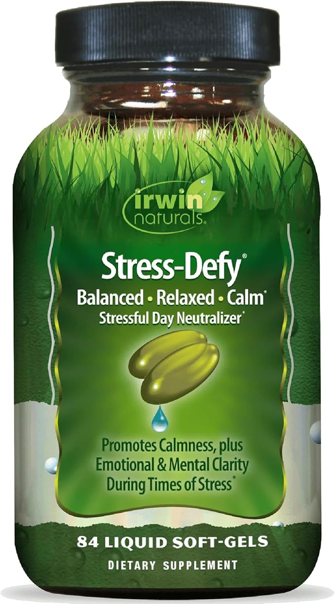 Irwin Naturals Stress-Defy Mood Support – 84 Liquid Soft-Gels – Calm Balance &amp Emotional Wellness