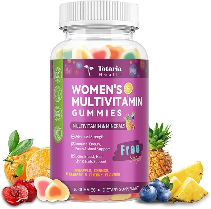 Totaria Sugar Free Womens Multivitamin Gummies with Iron Women's Multivitamin w/Vitamins C D3 K2 B12 B6 Filled Gummies for Daily Nutritional Support| Immune Support| Skin Health Mixed Flavors