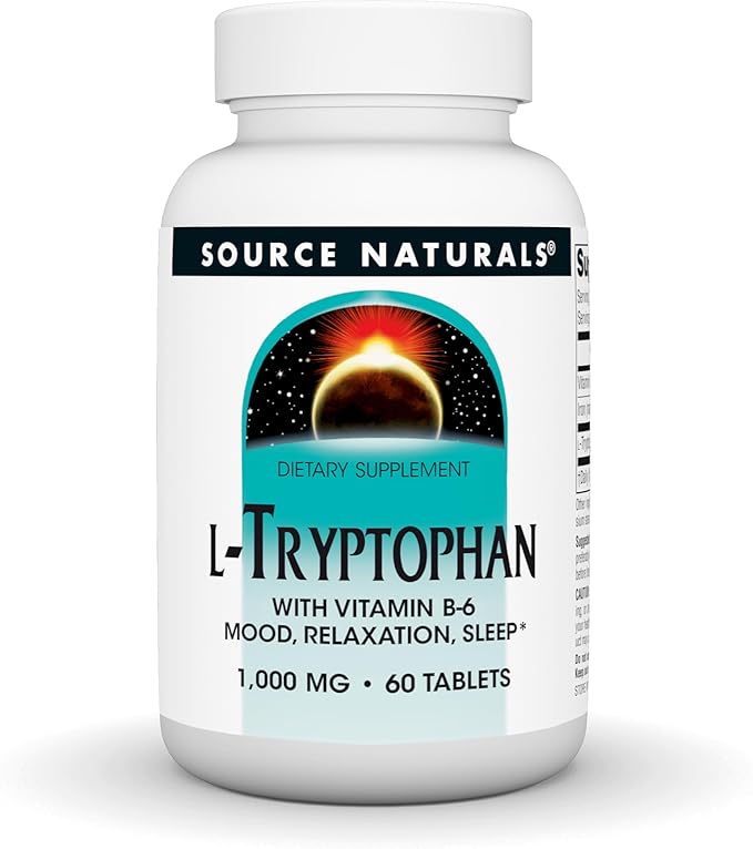 Source Naturals L-Tryptophan with Vitamin B-6 - Support Mood Relaxation and Sleep - 1000mg - 60 Tablets