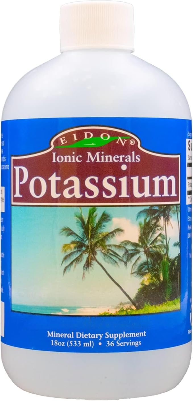 Eidon Liquid Potassium Supplement - Potassium Chloride Drops for Women &amp Men Essential Electrolyte for Cell Function Bioavailable Ionic Minerals All Natural No-Preservatives Gluten Free - 18