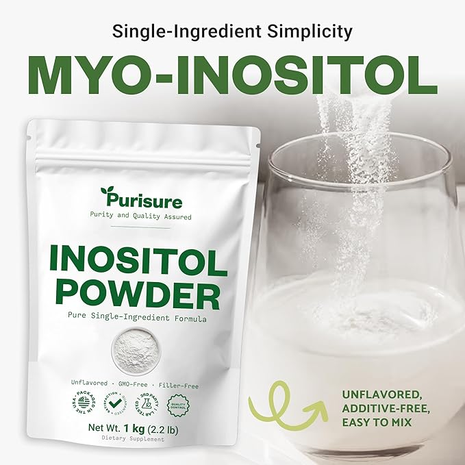 Purisure Inositol Powder 1 kg Fertility Hormonal Balance and Ovarian Support Pure Inositol Powder Inositol Supplement to Support Energy and Brain Wellness Vegan Non-GMO 2000 Servings