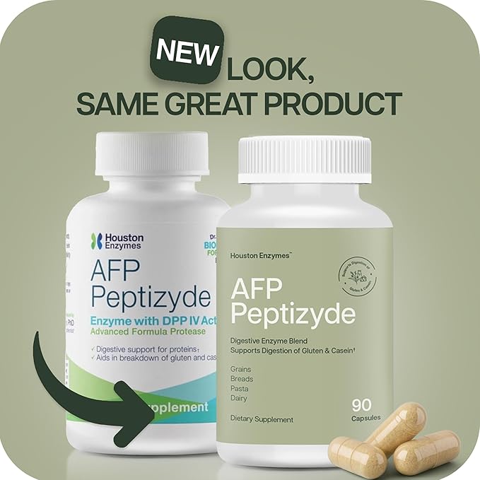 Houston Enzymes AFP Peptizyde - Digestive Enzyme Combination for Protein Casein &amp Gluten Proteins - Digestive Enzymes for Women and Men (90 Capsules)