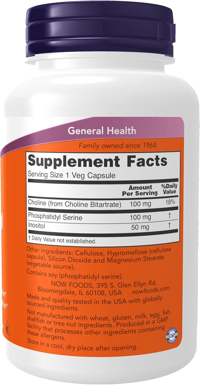 NOW Foods Supplements Phosphatidyl Serine 100 mg with Phospholipid compound derived from Soy Lecithin 120 Veg Capsules