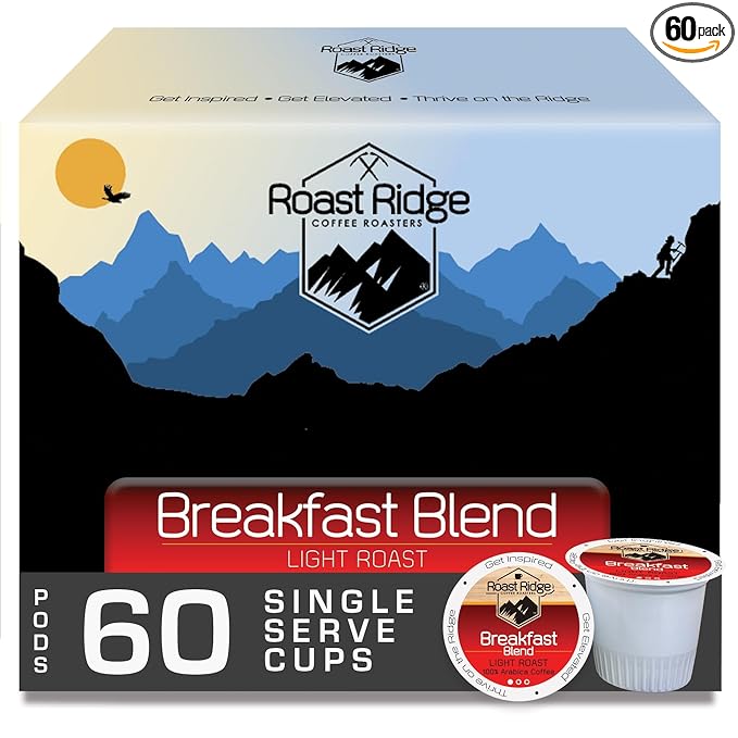 Roast Ridge Single Serve Coffee Pods for Keurig K-Cup Brewers Breakfast Blend Light Roast 60 Count