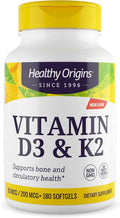 Healthy Origins Vitamin D3 2000 IU (50 mcg) &amp Vitamin K2 200 mcg (MK-7) 180 Liquid Softgels - High Potency Synergy for Calcium Absorption