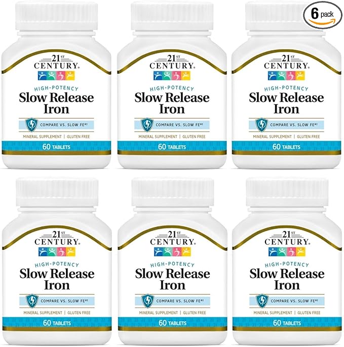 21st Century Slow Release Iron Tablets - 60 ct Pack of 6 - Packaging May Vary