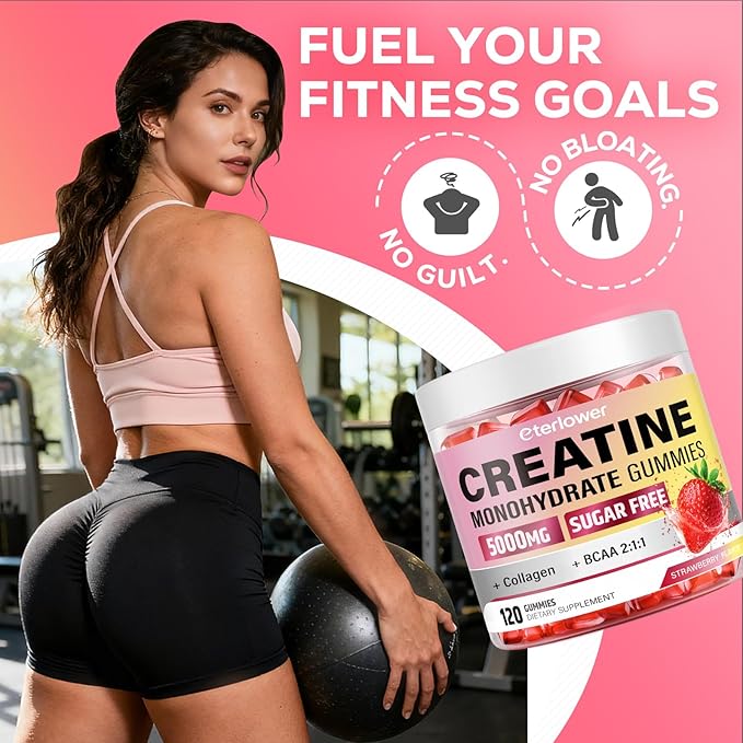 Creatine Monohydrate Gummies 5g Creatine Gummies for Women &amp Men.Pre-Workout &amp Muscle Growth Support Contains BCAA Collagen Sugar-Free 120 Count