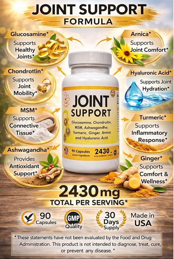Glucosamine Chondroitin MSM Hyaluronic Acid Ashwagandha Turmeric Ginger Arnica - Joint Support Supplement Micronized 2430mg 2 Pack