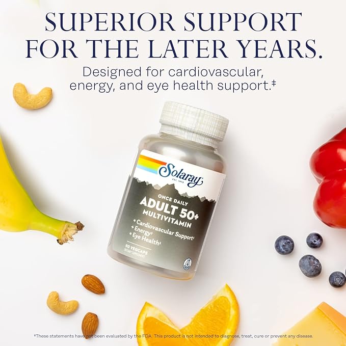 Solaray Once Daily Adult 50+ Complete Multivitamin for Women &amp Men Essential Vitamins &amp Chelated Minerals for Healthy Energy Heart Brain &amp Immune Support With CoQ10 &amp Lutein Iron