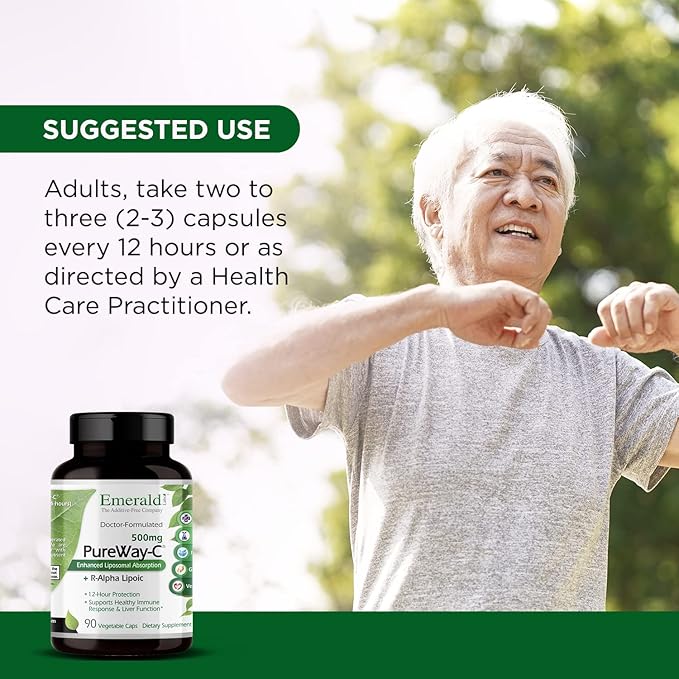 EMERALD LABS PureWay-C - Liver &amp Immune Support Supplement with R-Alpha Lipoic Acid* - Fast-Absorbing Vitamin C - 90 Vegetable Capsules (45-Day Supply)