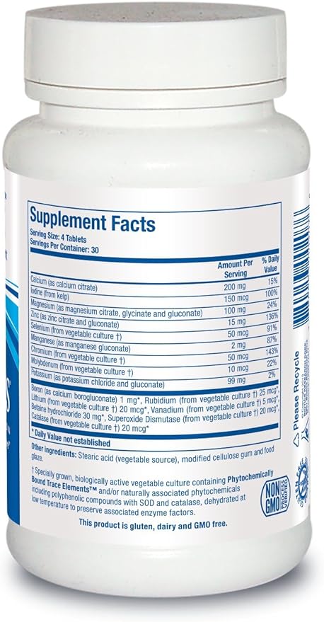 Biotics Research Multi Mins Iron and Copper Free Multi Mineral Complex Balanced Source of Mineral Chelates and Whole Food Phytochemically Bound Trace Minerals Easily Absorbed. 120 Tabs