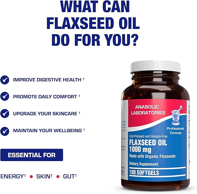 Cold Pressed Organic Flaxseed Oil 1000mg Softgels - Non GMO Organic Flax Seed Oil Rich in Naturally Occurring Omega 3 6 9 for Full Body Benefits - Fish Free Omega 3 Supplement (180 Softgels)