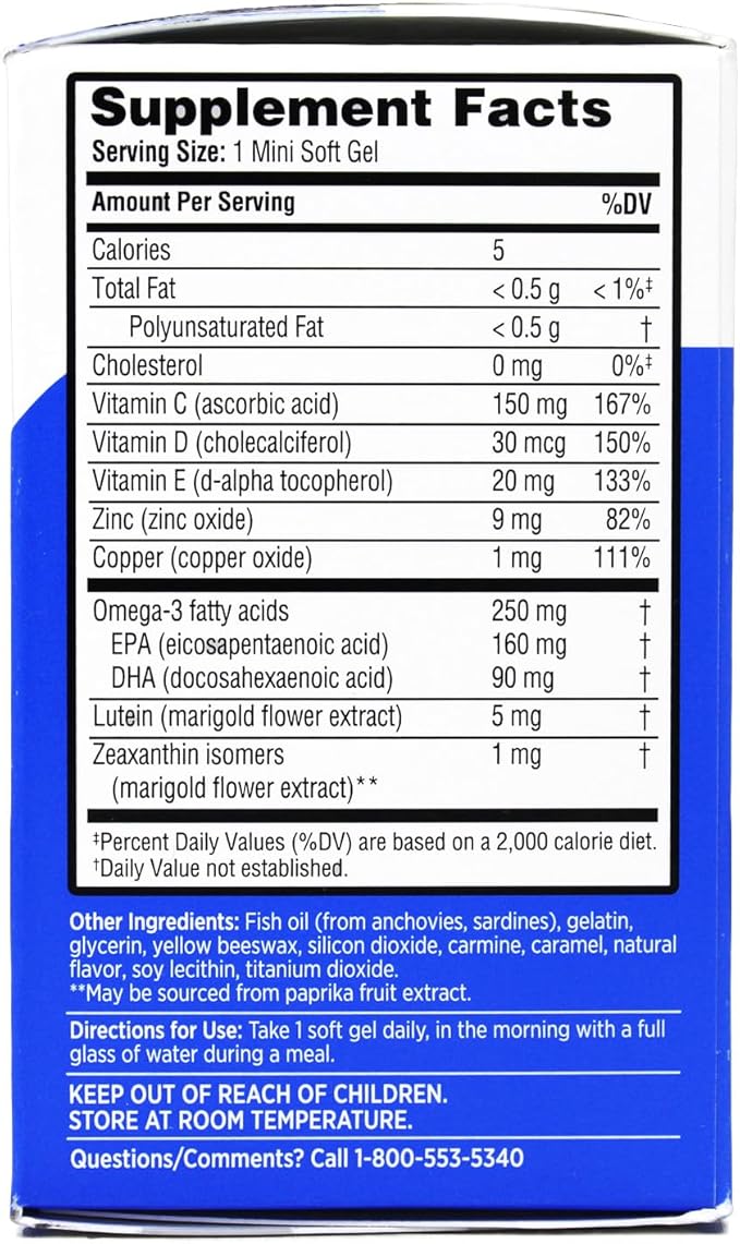 Ocuvite Eye Health Supplement with Vitamin D Mini Softgels 30 Count (Pack of 2)