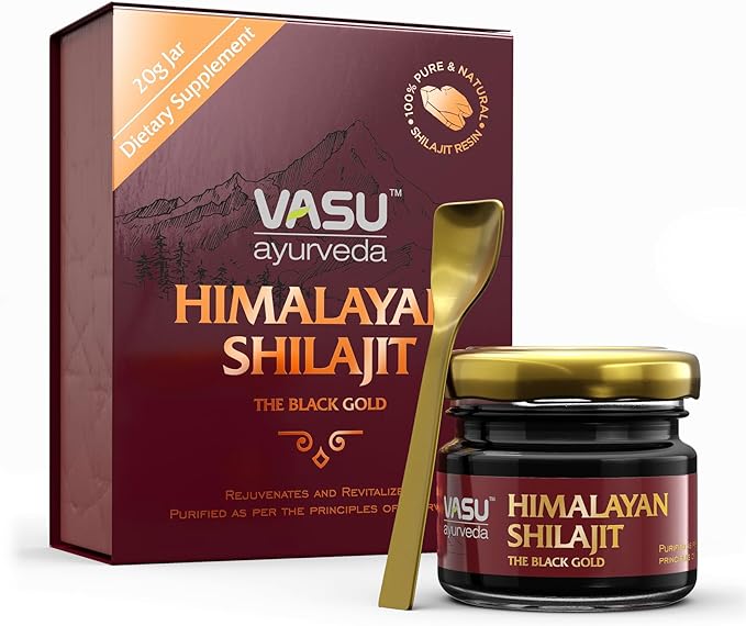 VASU Ayurveda Himalayan Shilajit Resin 400mg – Lab Tested Natural Energy Booster with Fulvic Acid &amp 85+ Trace Minerals – Pure Shilajit for Men &amp Women – 50 Days Supply for Strength &amp Stami