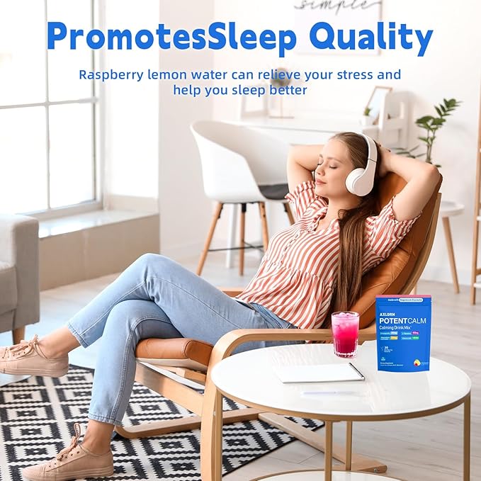 PotentCalm Super Cortisol Drink Magnesium Glycinate Powder L-theanine Ashwagandha Vitamin D No Sugar Raspberry Lemonade Electrolytes Powder - 30 Servings