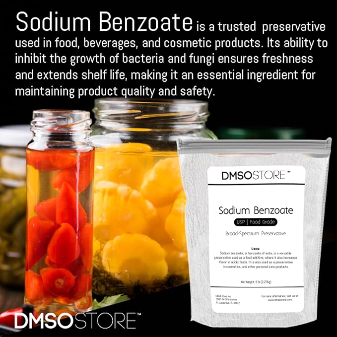 Sodium Benzoate Powder: Versatile Preservative for Food Cosmetics and More! Enhance Shelf Life Food Grade Ensure Freshness and Safeguard Quality - DIY Projects and Professional Use! - 5lb