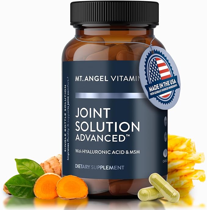 Mt. Angel Vitamins - Joint Solution Advanced with Curcumin C3 Complex Glucosamine Hyaluronic Acid Bromelain Collagen Type 2 &amp MSM Improves Fluidity &amp Supports Joint Comfort (60 Capsules)