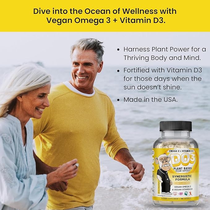 DO3 Vegan Omega 3 and Vitamin D3 Supplement - 90 Capsules - 2 Pack - Fish Oil Alternative- DHA &amp EPA Omega D3 Supplement - May Support Heart Brain and Joint Health - 2 in 1 Formula - Bored Nutrit