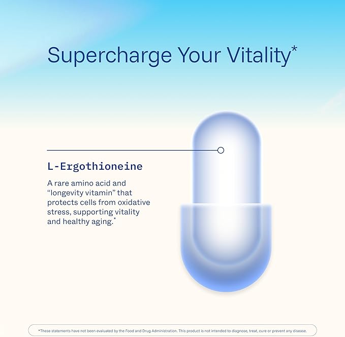 ProHealth Ergothioneine 5X Strength. 25mg Clinical Research Dose. Natural Amino Acid Mushroom Supplement for Improved Cognition Heart Health. Essential Longevity Vitamin. 25 mg/Serving 30 Servings