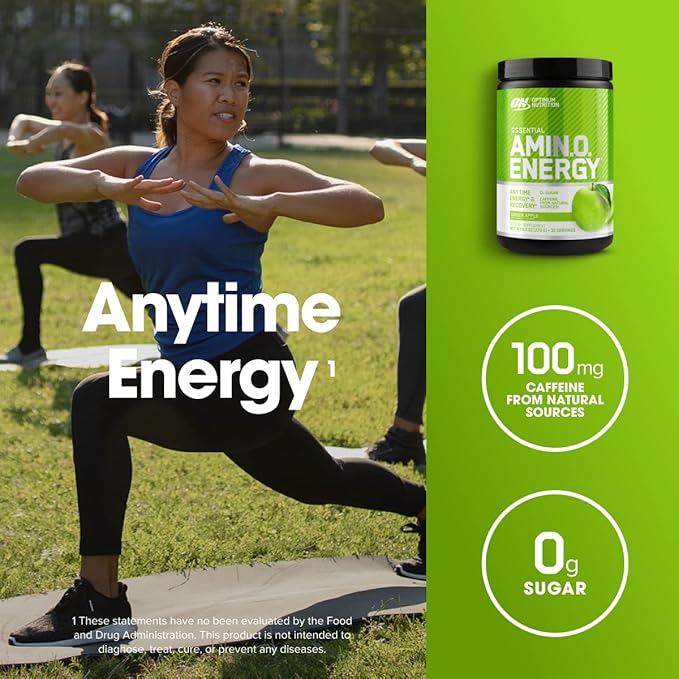 Optimum Nutrition Amino Energy - Pre Workout with Green Tea BCAA Amino Acids Keto Friendly Green Coffee Extract Energy Powder - Green Apple 30 Servings (Packaging May Vary)