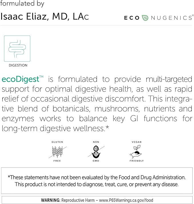 EcoNugenics EcoDigest Digestive Health Supplement - 60 Capsules- Digestive Support - Herbs Medicinal Mushrooms &amp Enzymes