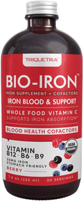 Liquid Iron Supplement | Organic Certified Berry Flavor - Whole Food Vitamin C Absorption Boost &amp Blood Building B Vitamins - Methyl B12 L-Methylfolate &amp B6 - Supports Healthy Iron Levels -
