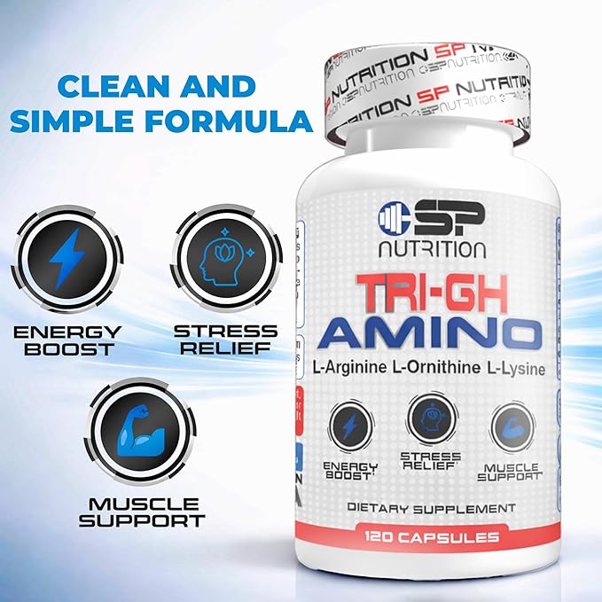 SP Nutrition Tri-GH Amino Complex L-Arginine L-Ornithine L-Lysine 120 Capsules Muscle Support Supplement