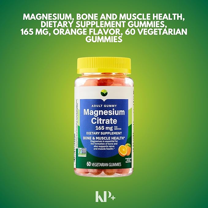 KP+ Magnesium Gummies | Magnesium Citrate 165 mg | 60 Vegetarian Gummies | Supports Bone Muscle &amp Nerve Health | Orange Flavor | Pack of 1