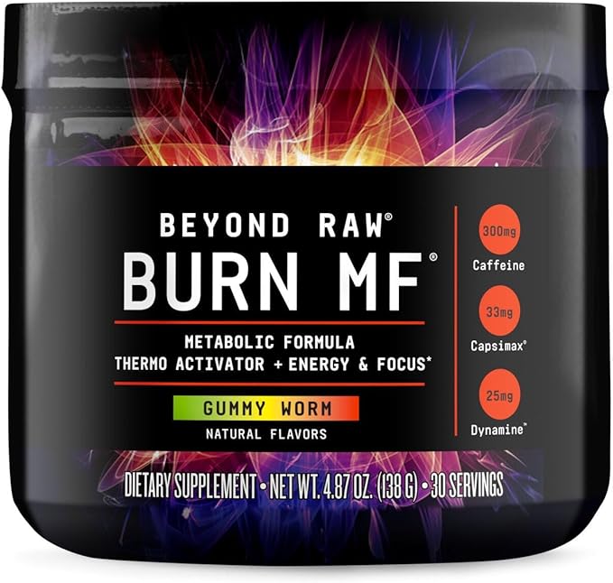 BEYOND RAW Burn MF Metabolic Formula Thermo Activator Supports Energy and Focus Gummy Worm 30 Servings