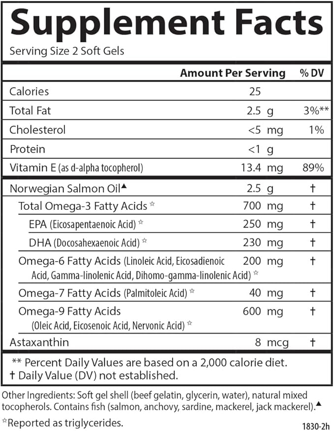 Carlson - Salmon Oil Complete 700 mg Omega-3s + Astaxanthin Cardiovascular Support Brain Function &amp Joint Health 60 Softgels (Pack of 2)
