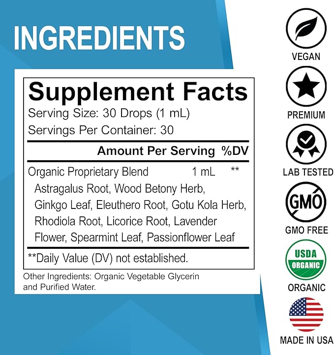 Adrenal Support Cortisol Manager Supplements - Adrenal Fatigue Supplements Capsules Organic Liquid Drops Focus Women Men - Natural Adaptogen Ashwagandha Holy Basil L Tyrosine Complex Health
