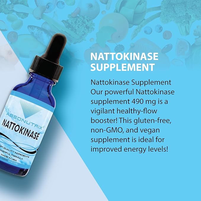 Absonutrix Nattokinase Supplement 490 mg 4 Oz Liquid 240 Servings-5000 Fu Made in USA Quick Absorption Quality Potent Ingredients Non-GMO GMP Certified Facility Cruelty-Free Products