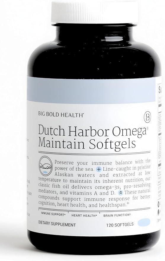 Big Bold Health Dutch Harbor Omega Maintain Softgels - Premium Alaskan Cod Liver Oil (120 Count) - Sustainably Sourced Omega-3 Supplement with EPA DHA DPA - Natural Vitamins A &amp D - MSC Certifie