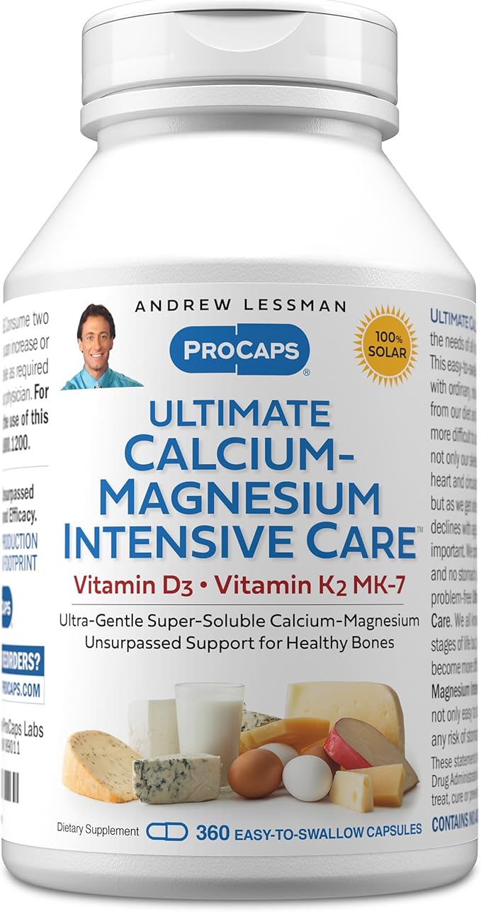 ANDREW LESSMAN Ultimate Calcium-Magnesium Intensive Care with Vitamin D3 &amp K2 MK7-120 mcg - 360 Capsules – Bone and Skeleton Health Essentials. Gentle Easy to Swallow Super Soluble. No Additives