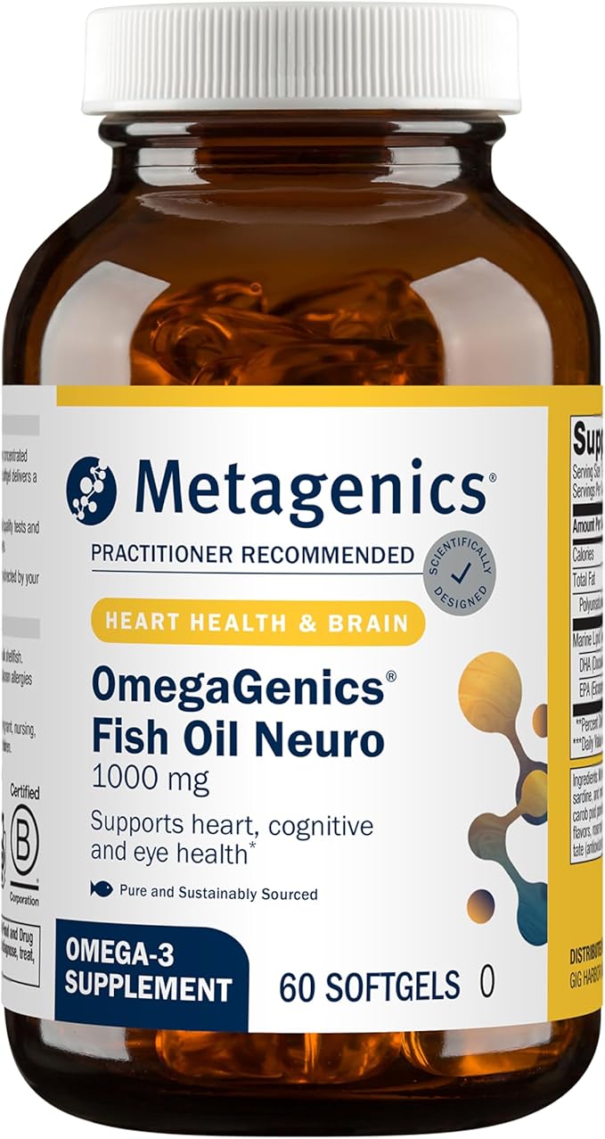 Metagenics OmegaGenics Fish Oil Neuro 1000 mg Omega Supplement for Brain Health &amp Function* - 750 mg DHA &amp 250 mg EPA - with No Fishy Taste - Sustainably Sourced - Non-GMO &amp Gluten-Free -