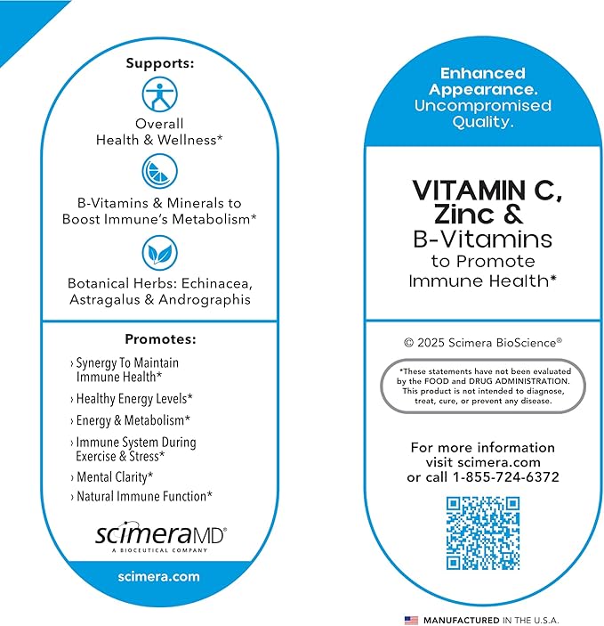ScimeraMD® Scimune Immune Support Supplement with Zinc Quercetin Echinacea and Wellmune® Beta Glucan 30 CT