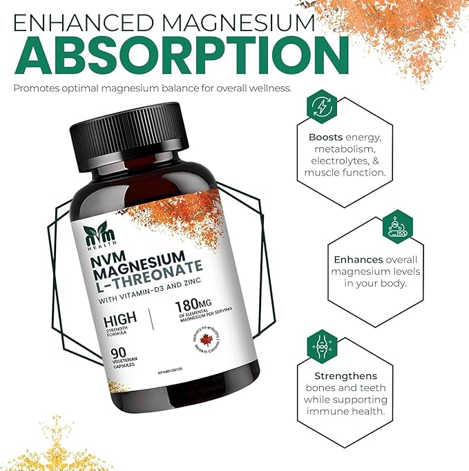 Magnesium l-threonate with Vitamin D3 and Zinc for Sleep Support Muscle Functions Electrolyte Balance and Immune Support I Gluten Free Non- GMO 90 Vegetarian Capsules