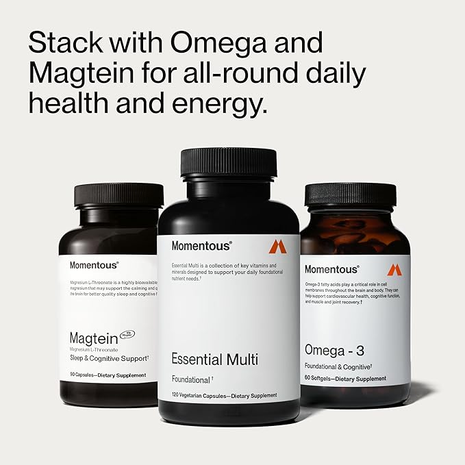 Momentous Essential Multivitamin for Women &amp Men - Complete Vitamin &amp Mineral Complex for Athletes &amp Wellness Enthusiasts - GMO &amp Gluten Free - NSF Certified for Sport - 30 Servings