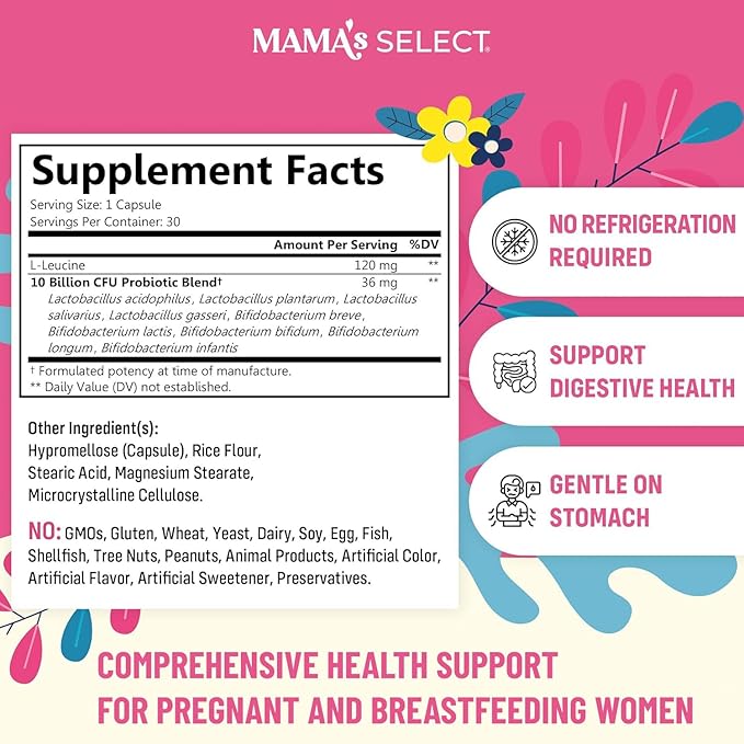 Mama's Select Prenatal Probiotics for Pregnant Women – Pregnancy Postnatal &amp Postpartum Support – Aids Lactation Breastfeeding Digestion Morning Sickness Baby Microbiome – 30 Capsules
