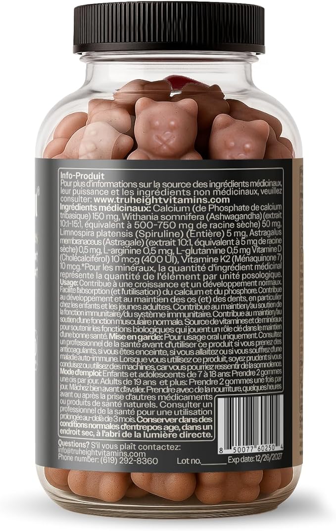 TruHeight Growth Gummies (Watermelon) Tall Nutrition for Natural Growth Supplement for Kids &amp Teens - Vitamin D K Calcium &amp Ashwagandha Bone Strength Vitamins D3 K2 Picky Eater Taller Age