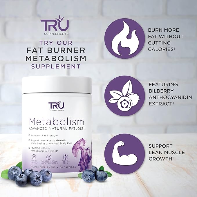TRU Supplements Metabolism and Plant Based Protein Bundle Advanced Fat Loss Support and Vegan Protein with BCAA EAA 27 Vitamins 20g Brown Rice &amp Pea Protein No Artificial Flavors