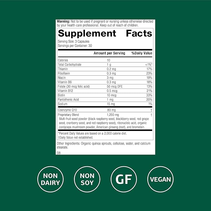 Standard Process B Vitality with Coq10 - Cellular Health Supplement with Biotin Vitamin B12 &amp Folate - Vegan Gluten-Free &amp Non-Dairy - 90 Capsules (30 Servings)