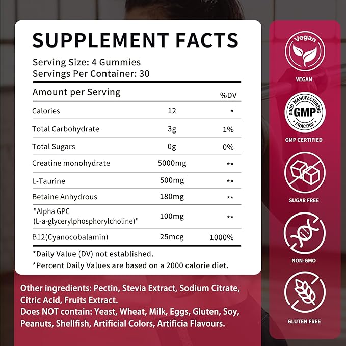 Creatine Monohydrate Gummies 5000mg for Men &amp Women - Sugar Free Pre-Workout Supplement Chewables for Muscle Strength Muscle Builder Energy Boost Mixed Berry Flavor 120 Count (2 Pack)